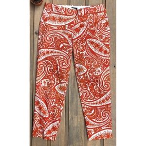 J. Crew City Fit Pant Orange Paisley Work Career